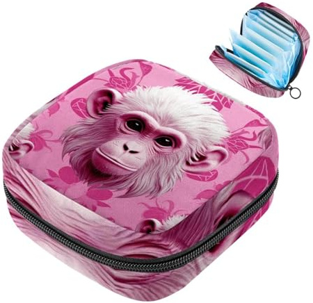 Pink Monkey Orang-Utan-1976 Erste Periode Kit für Mädchen, Tampon-Slipeinlagen, Menstruations-Geldbörse, Stilleinlagen-Halter mit Reißverschluss, hygienischer Serviettenbeutel-Organizer