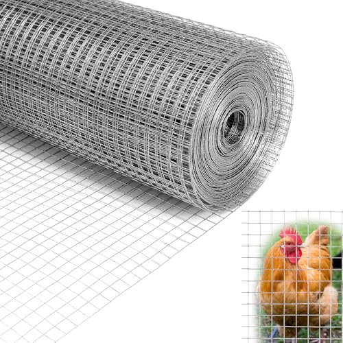 QWORK® Galvanized Welded Wire Mesh, 1Mx20M Aviary Wire Mesh 12.7mm Holes, Wire Mesh Fence, for Chicken Coops, Rabbit Enclosures
