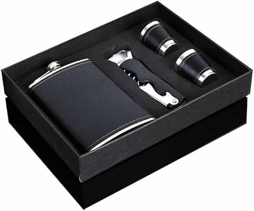 Yoeoefuo Flachmann Set Schnapsflasche 9 OZ Flachmänner Flasche Für Wein Und Whiskey Tragbarer Edelstahl Weinkrug Trinkflasche Mit Trichter Und Tassen Whiskyflasche Reiseflasche