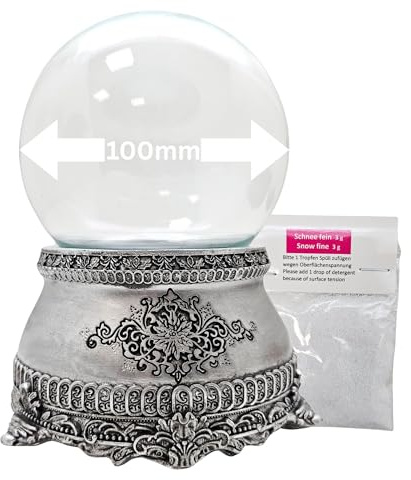 Bastelset DIY Schneekugel mit 1 x Schnee | Do it Yourself mit Glaskugel und Sockel Zinnoptik Ornamente | Spieluhr möglich | H: 140mm B: 100mm | 40127