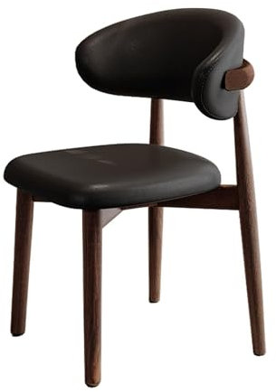 Mid Century Moderner Esszimmerstuhl aus PU-Leder mit Holzrahmen, gepolsterter Bauernhaus-Seitenstuhl für Küche und Esszimmer, bequemer Armlehnstuhl mit gebogener Rückenlehne, Schwarz/Walnussholzbeine,