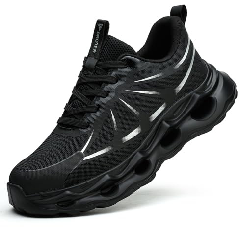 Steel Toe Cap Trainers Mens Womens Safety Trainers Comfortable Lightweight Safety Shoes Cushioning Fashion Breathable Work Shoes, Black, 10 UK