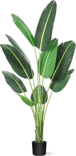 GarveeHome 60 ins Artificial Tree Bird of Paradise Artificial Plant with 10 Trunks Fake Tree - 5 ft Faux Plants Fake Banana Tree Plant with Pot Artificial Trees for Home Decor Indoor Outdoor