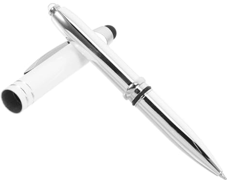 OFFSCH Bolígrafo LED Multifuncional de Metal Blanco con Punta Táctil | Decoracion Colegio, Escribe Suave, Incluye Pila de Botón, Diseño Elegante para Uso Diario y Pantalla de Tableta