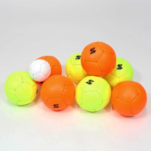 Zeekio Travel Bocce Set - Weather Resistant - Indoor Outdoor- Comes with Nylon and Mesh Adjustable Drawstring Carry Bag! (Neon Orange/Neon Yellow)
