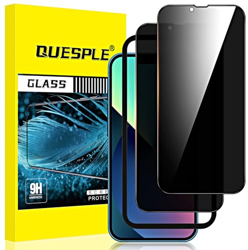 QUESPLE [2 Pièces] Verre Trempé Anti Espion pour iPhone 14/ iPhone 13/13 Pro 6,1 Pouces, Film de Confidentialité Protection en Écran, Équipé d'un Outil d'Alignement Simple [Dureté 9H ]