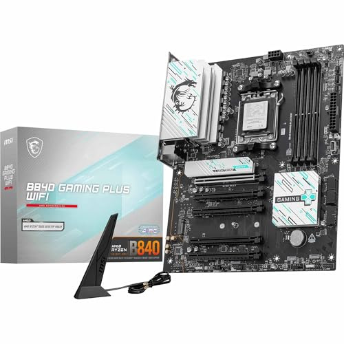 MSI Carte mère WiFi B840 Gaming Plus, ATX - Prend en Charge Les processeurs AMD Ryzen 9000/8000/7000, AM5 - DDR5 Memory Boost 8000+ MT/s (OC), PCIe 4.0 x16, M.2 Gen4, Wi-FI 7, 2.5G LAN