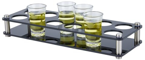 DICOSMETIC Shot Glass Holder 12 Holes Shot Holder Acrylic Black Shot Glass Tray 30x10.5cm Wine Glass Cup Serving Tray for Restaurant Club Bar Family Party, Hloe: 8mm