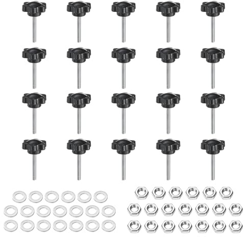 QUARKZMAN 20 Stück Rändelschraube Sterngriffmutter M4 x 20mm Metrisch verzinkter Kohlenstoffstahl 25mm Rändelmutter 6-Stern Kunststoffstift Handknöpfe Griffe Daumenschrauben