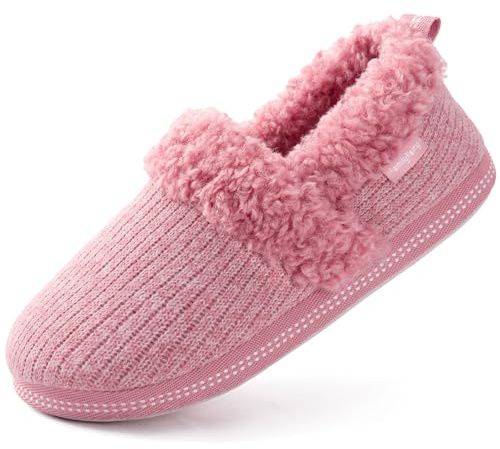 FamilyFairy Ladies Fluffy Slippers Warm Memory Foam House Slippers for Women Cosy Indoor Pink,5-6