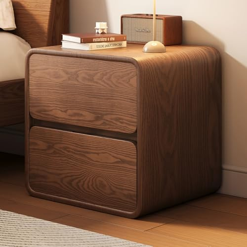 SOFACHEN Mesitas de Noche Madera Maciza, Superficie de PU, Mesilla de Noche con 2 Cajones y Mango Invisible, Mesa Auxiliar Pequeña para Dormitorio, Sala de Estar, Pasillo(35cm)