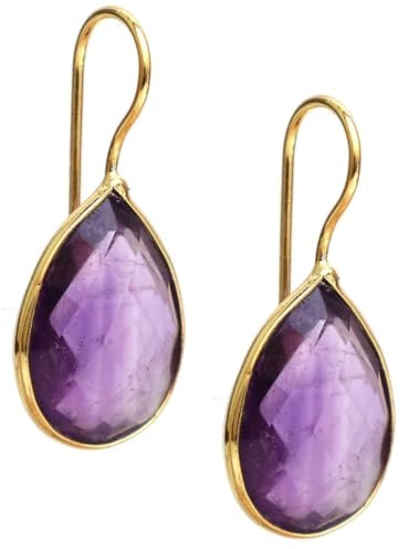 Gempires Pear Shaped Teardrop Crystal Earrings, Bezel Earring, Natural Gemstone Dangle Drop Earrings, Minimal, Everyday Wear, Gift for Girlfriend, Mom (Length 1.25 inch)