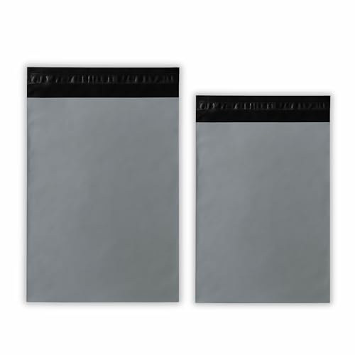 Somwell – 50 blandade grå postväskor – (25 vardera: 10 x 14 & 12 x 16) – 2 storleksset, starka polyeten postpåsar, självförseglande, vattentät, rivbeständig, lätt paket polybrevpapper