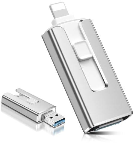 Chiavetta USB per iPhone 512 GB, [Certificato MFi] 4 in 1 USB Stick con porta Lightning, USB, USB-C, porta micro USB, USB 3.0 Memory Stick per iPhone/iPad/Android/Laptop / PC, senza app (argento)