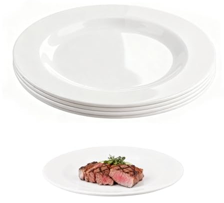 Doafoce Teller Set 4 Personen 25 cm Essteller Weiß Speiseteller aus Melamin | Kunststoff Stabile Geschirr Teller Flach Frühstückteller, Spülmaschinenfest