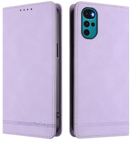 FANFO Funda de Cuero Premium para Motorola Moto G22 – Carcasa Tipo Wallet con Protección RFID, Cierre Magnético & Soporte Multifunción- Morado Claro