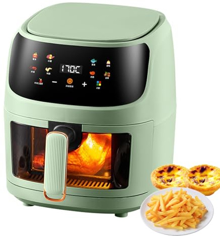 Freidora de aire de 5 litros, freidora de aire con pantalla táctil inteligente de 1400 W con ventana de visualización de vidrio, 8 menús preestablecidos, fácil de limpiar y antiadherente, para Green