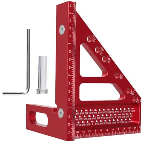 Goniometro, Goniometro in alluminio for la lavorazione del legno con fori di marcatura di precisione Quadrato in alluminio multifunzionale for ingegneri e falegnami(Rot)