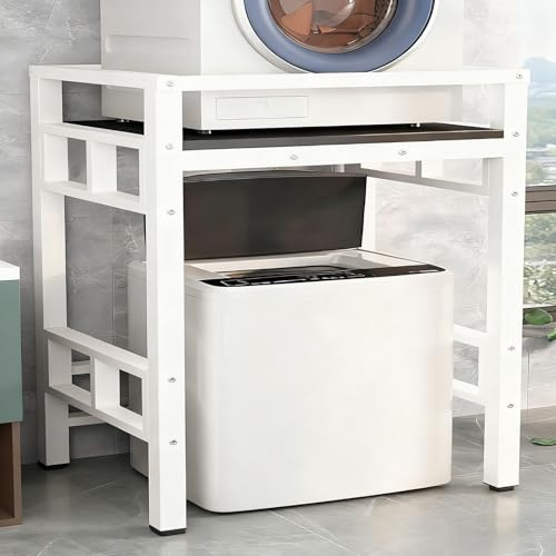 Kit Superposition Machine à Laver Sèche-Linge, capacité de charge de 500 kg, Structure Acier 4x4cm Renforcée, Pieds Anti-Dérapants Réglables(Top-loading-White C)