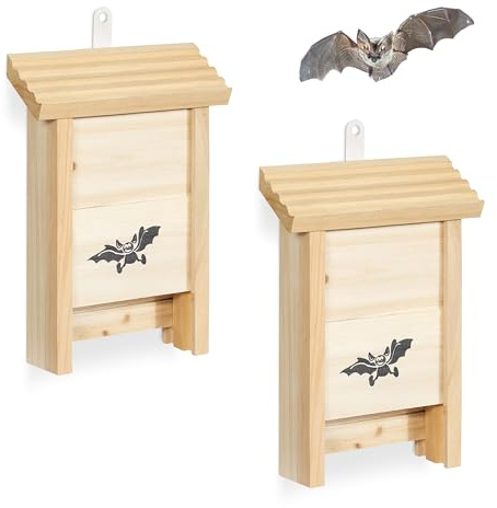 Relaxdays Fledermauskasten, 2er Set, Unterschlupf für Fledermäuse, unbehandeltes Holz, HBT: 25 x 18 x 6 cm, Natur