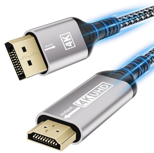layajia 4K DisplayPort auf HDMI Kabel 2M, Unidirektionales DP auf HDMI Stecker UHD 4K@30Hz/2K@60Hz/1080P@120Hz, Nylon DP zu HDTV Kabel für Dell, Projektor, Desktop, AMD, NVIDIA, Lenovo, HP, ThinkPad