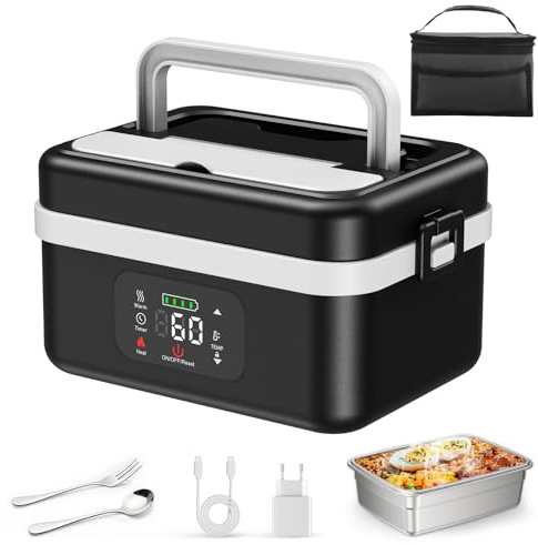 VAYOTOY Fiambrera Eléctrica,Fiambrera Recargable Taper Electrico Para Comida de 16 000 mAh, Calentador de Alimentos portátil de 1 l con Calentamiento Automático, almuerzo caja calefactora