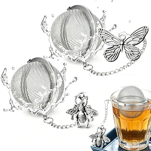 NiceNaiils 2 Stück Teeei, Tee Ei, Teesieb für Losen Tee, Teefilter, Teesieb Edelstahl mit Schmetterling Anhänger