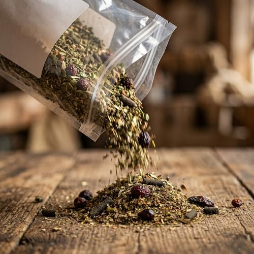 POLEN HJÄSTE Örthästar Bar: naturlig luftvägsstödblandning för COPD och RAO | Hosta örtset med Oregano, Plantain och Svart kummin | Komplett botemedel, dos 80 g