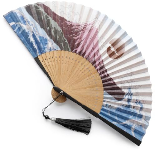 Grevosea Folding Hand Fan for Women and Men- Elegant Bamboo and Silk Fans Wooden Folding Bamboo Gan Hand Fans for Weddings Parties and Home Decor - Chinese and Japanese Inspired Designs (Sakura)