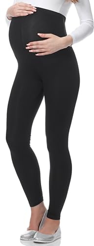 Be Mammy Leggings de Grossesse en Viscose Opaques, vêtements de maternité, Parfaits pour pour Les Femmes Enceintes 02 (Noir, L)