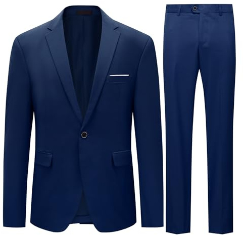 Allthemen Mens 2 Piece Suit 1 Button Business Blazer Trouser | Mens Slim Fit Suit Set Single Breasted Smart Casual Suits Solid Color Elegant for Wedding Formal Dinner