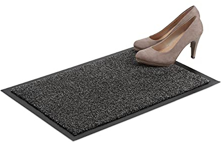 Relaxdays Schmutzfangmatte grau, Fußmatte Innen, schwarz-grau | Schmutzmatte groß, Fußabtreter dünn, Türmatte 40x60 cm