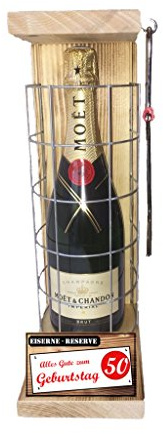 Moet Geschenk 50 Geburtstag Geschenke - Eiserne Reserve Champagner Moet Gitter incl. Notsäge Text rot Alles Gute zum 50 Geburtstag Champagner (1 x 0.75 l)