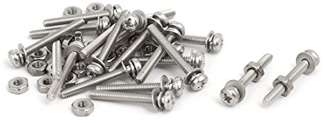 sourcing map M2,5 x 20mm vis tête cruciforme écrou vis avec Rondelle Acier inox 304 20 Set