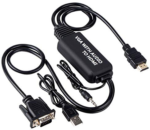 VGA to HDMI Cable Adapter With Audio for Connecting Old PC, Laptop to New Monitor, Display, HDTV (Male to Male)