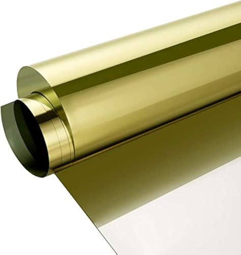Reflective Window Film One Way Mirror Privacy Film Heat Control Anti UV Adhesive Window Tint Sticker for Home and Office, 60Inch x 17.7Inch, Gold Silver