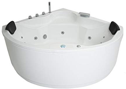 Supply24 since 2004 Whirlpool Badewanne Verona Basic 135x135 cm rund Made in Germany 13 Düsen LED Farblicht Eckwanne links/rechts – mit Messing Armaturen