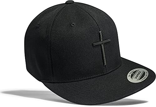 Baddery Cap Flexfit Snapback - „Kreuz“ - 3D Stick (Schwarz) | Jesus Kappe für Herren & Damen