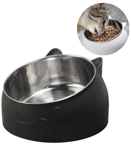 Gamelle INOX Chien et Chat Inclinée - Bol Surelevé pour Chats, Chiens et Animaux de Compagnie (Noir)
