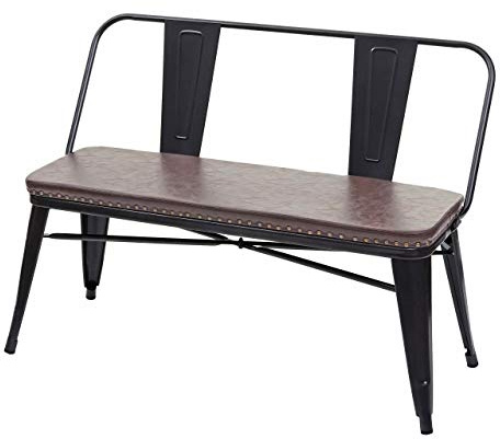 Mendler 2er Sitzbank HWC-H10 Kunstleder Industrie-Design - schwarz-braun | Zweisitzer, Garderobenbank, Esszimmerbank, Vintage