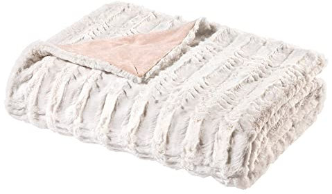 WOHNWOHL Flauschige Kuscheldecke in Nerzfelloptik • Felloptik Wohndecke • Sofadecke, Tagesdecke, Wohnzimmerdecke • Kunstfelldecke für Bett und Sofa • Größe: 130 x 170 cm • Farbe: Creme