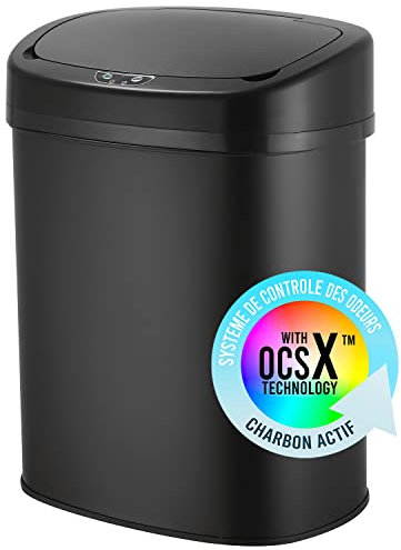 Poubelle Automatique 38L Noire avec Filtre ANTI-ODEUR et Revêtement ANTI-TRACE | Bac à ordures Electronique Cuisine Salle de Bain en Acier Inoxydable | Couvercle Electrique | Sac 30 ou 40 litres