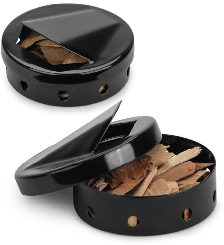 Onlyfire Wood Chip Smoker Box, 2 Pcs BBQ Smoker Box with Lid for Charcoal & Propane Gas Grill, Black