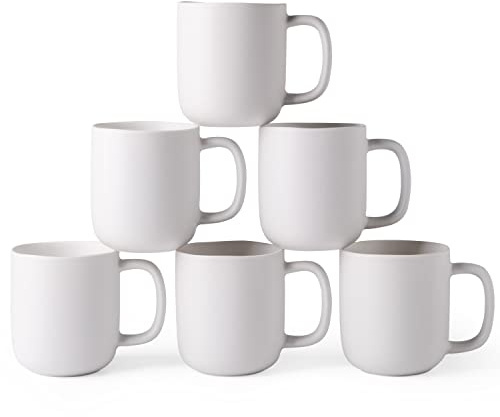 AmorArc 14oz Coffee Mugs Set of 6, Ceramic Coffee Mugs with Large Handle & Wavy Rim for Latte/Hot Cocoa/Tea, Stylish Coffee Cups for Men Women. Oven,Dishwasher&Microwave Safe, Matte White