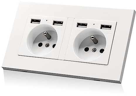 ARCELI Prise Murale, Double USB Standard Français Encastrée, Secteur Multiprise (max2.1A), 16A 110-250V, Encastrable, pour Bureau à Domicile