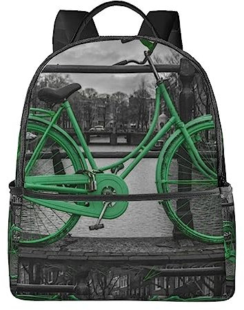 BAFAFA Grüner Fahrradrucksack mit Fahrrad-Motiv, Business-Arbeitstasche, Computertasche, Outdoor-Sportrucksack, Schwarz , One size