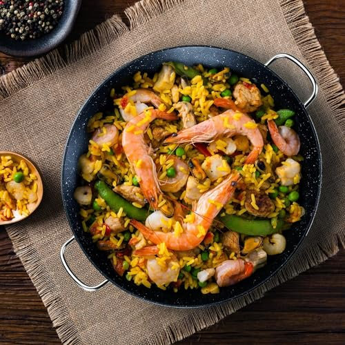 ACTIV CUISINE Paella-Pfanne, 14 Zoll Edelstahl Paella-Pfanne, Antihaftbeschichtung, Meeresfrüchte und Fleisch für 6 Portionen, Kochpfanne geeignet für alle Herdarten einschließlich Induktion, 36 cm