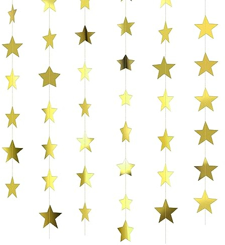 Set di 6 Ghirlande Glitterate Con Stelle di Carta Riflettenti, Brillanti e Scintillanti per Feste di Compleanno, Matrimonio (Oro)