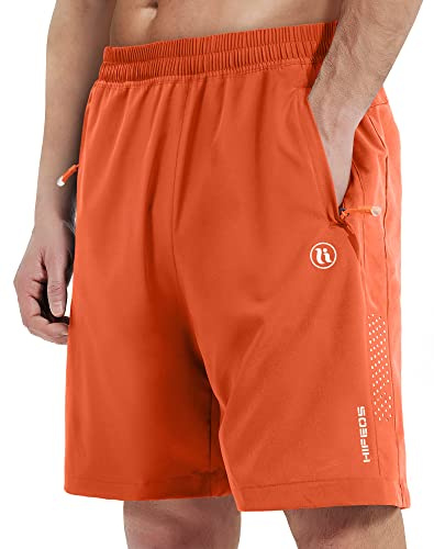 HIFEOS Shorts herr sportbyxor herr korta snabbtorkande korta byxor herr löparbyxor herr korta med dragkedja lätta activewear för herr badbyxor träningsbyxor joggingbyxor herr kort, apelsin, XXL
