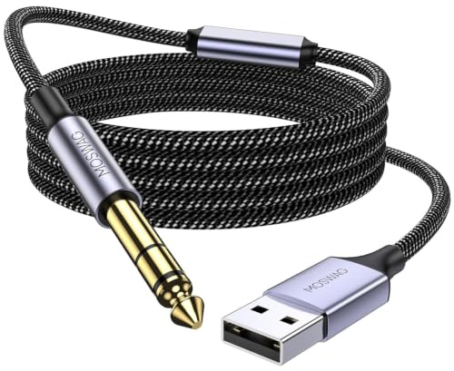 MOSWAG USB Gitarrenkabel, USB zu 6.35 Audio Kabel, 6.35mm TS Mono Klinkenstecker Professionelles Musikinstrumentenkabel mit Nylongeflecht Tonaufnahmen Kabel für Gitarre, Verstärker | USB auf 6,35 mm, professionelles Instrumentenkabel aus gewebtem Nylon, für Gitarre, Bass, Verstärker, Lautsprecher etc
